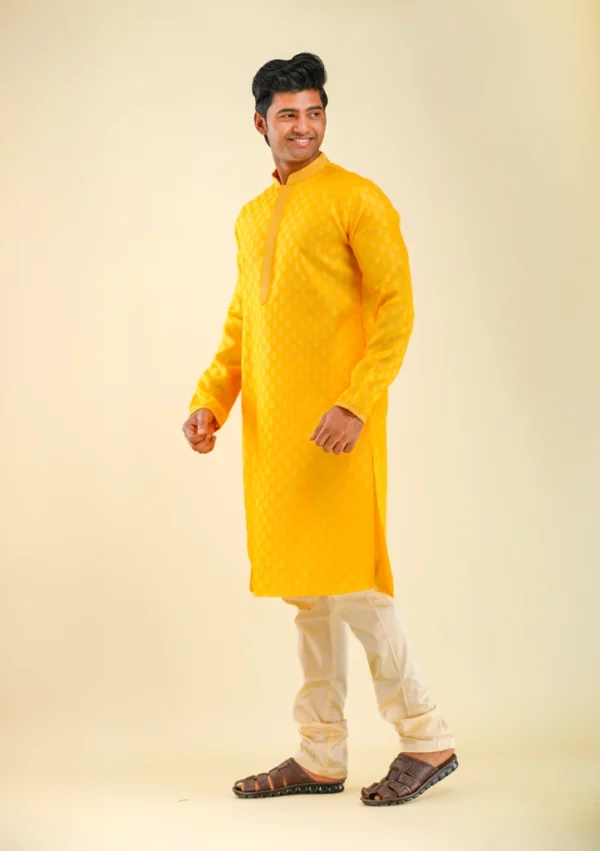 Nawab Parker Festive Wear Silk Blend Yellow Kurta Pajama for Men left view