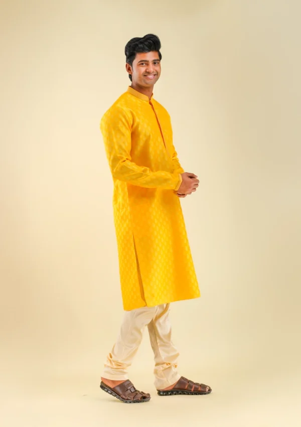 Nawab Parker Festive Wear Silk Blend Yellow Kurta Pajama for Men right view