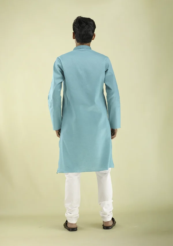 Nawab Parker Geometric Pattern Aqua Blue Kurta Pajama for Men Online back view