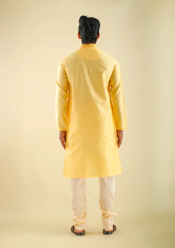 Nawab Parker Golden Yellow Silk Party Wear Kurta Pajama for Men back view