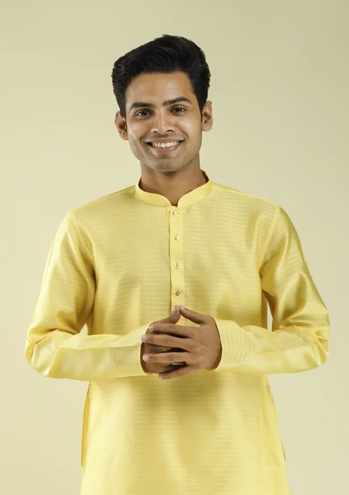 Nawab Parker Jacquard Diamond Patterned Kurta Pajama for Men half front view