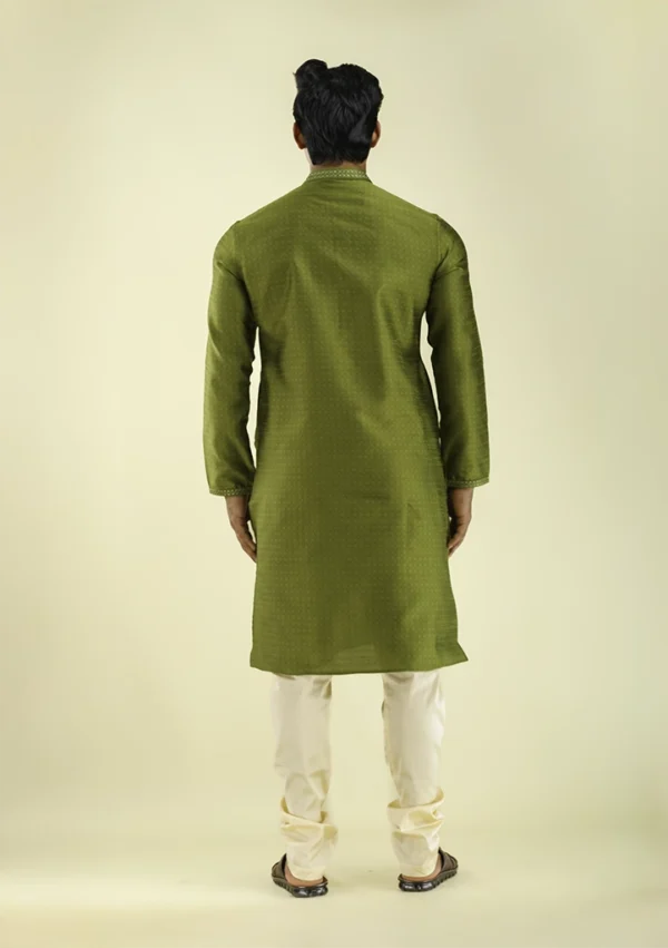 Nawab Parker Latest Art Silk Kurta Pajama For Men with Embroidered Collar - Back View