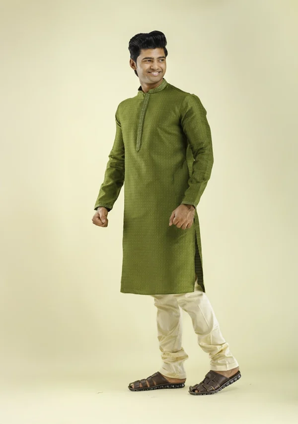 Nawab Parker Latest Art Silk Kurta Pajama For Men with Embroidered Collar - Right View