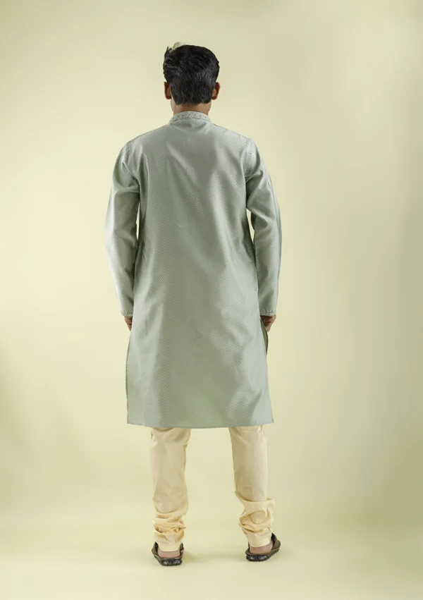 Nawab Parker Latest Muted Olive Colour Kurta Pajama Design for Men back - view