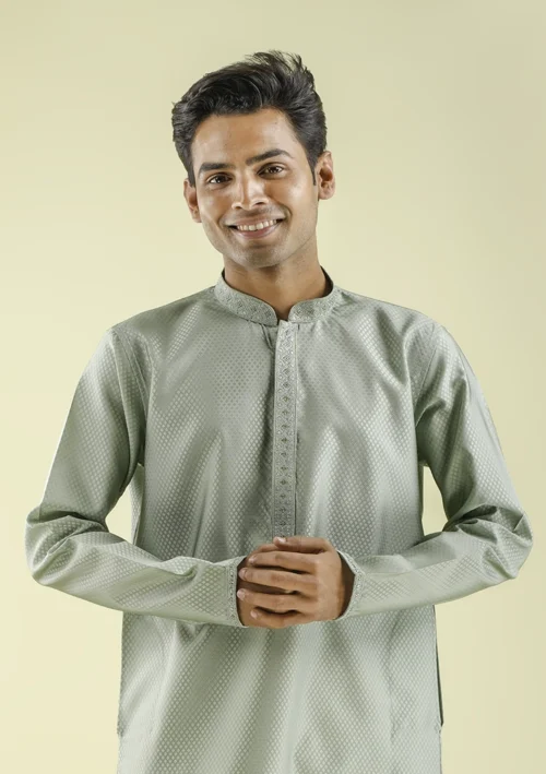 Nawab Parker Latest Muted Olive Colour Kurta Pajama Design for Men half front - view