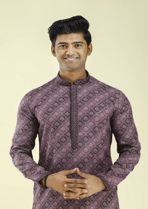 Nawab Parker Latest Stylish Printed Kurta Pajama for Wedding front half view