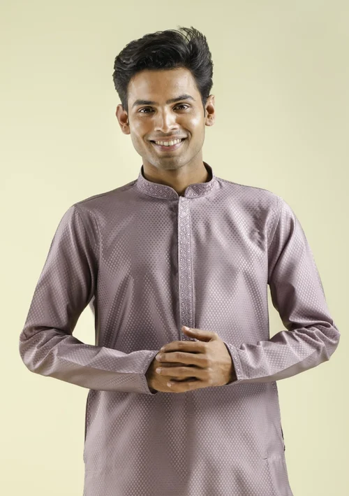 Nawab Parker Light Purple Kurta pajama with Soft Woven Style half front - view
