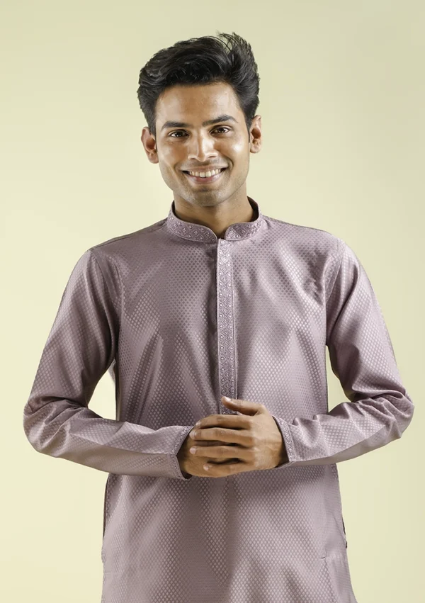 Nawab Parker Light Purple Kurta pajama with Soft Woven Style half front - view
