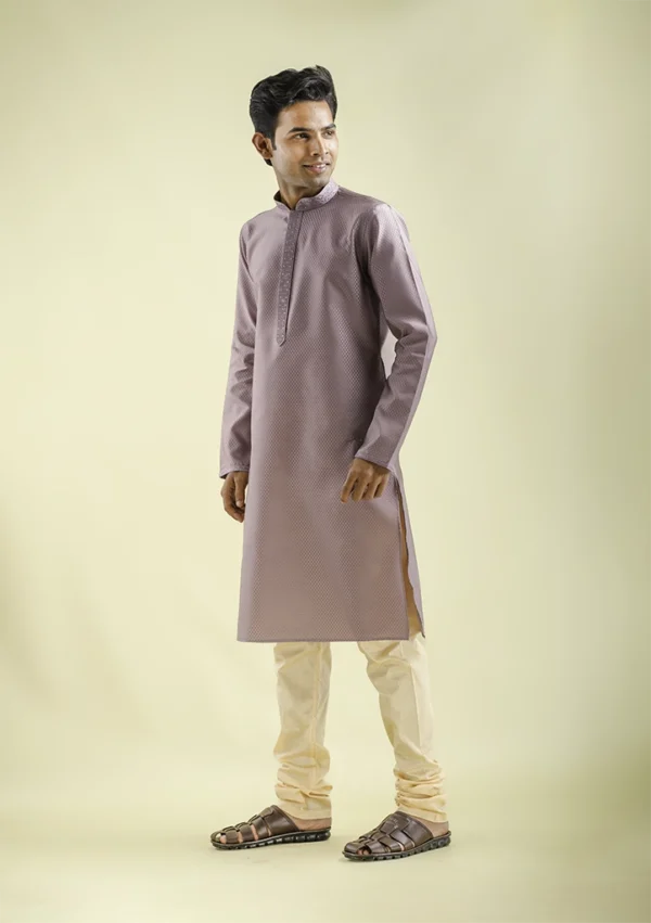 Nawab Parker Light Purple Kurta pajama with Soft Woven Style left- view
