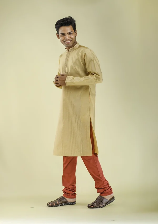 Nawab Parker Long Sleeve Golden Kurta Pajama Set for Men left - view