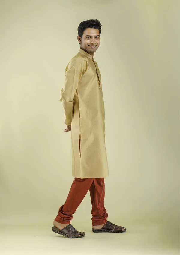 Nawab Parker Long Sleeve Golden Kurta Pajama Set for Men right- view