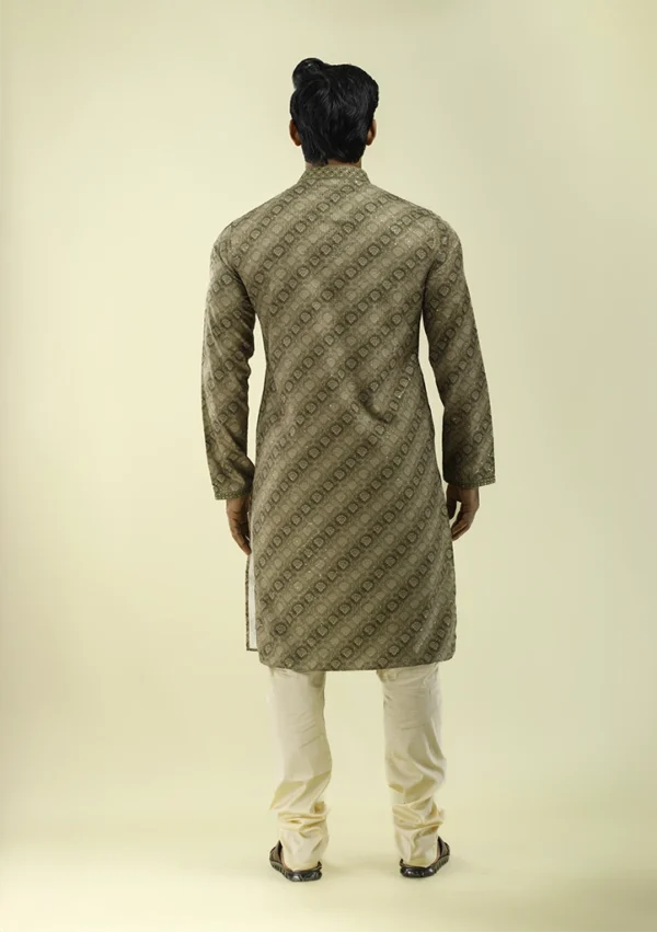 Nawab Parker Mehndi Brown Taupe Printed Kurta Pajama for Men back view