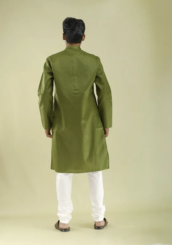 Nawab Parker Men's Dark Green Kurta Pajama with Buttoned Design back view