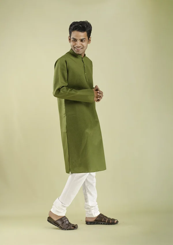 Nawab Parker Men's Dark Green Kurta Pajama with Buttoned Design right view