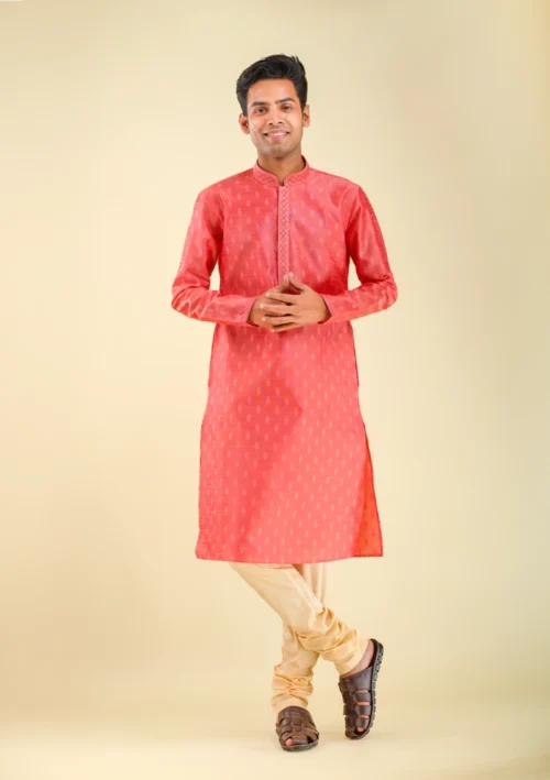 Nawab Parker Men's Designer Kurta Pajama with Traditional Motifs front full view
