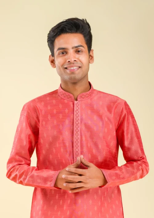 Nawab Parker Men's Designer Kurta Pajama with Traditional Motifs front kurta view