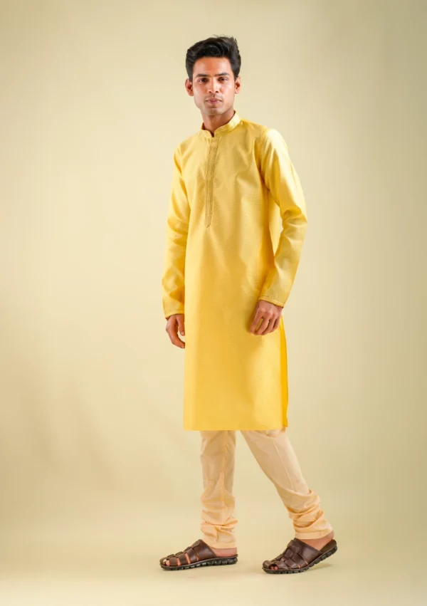Nawab Parker men's designer yellow fancy kurta pajama set left view