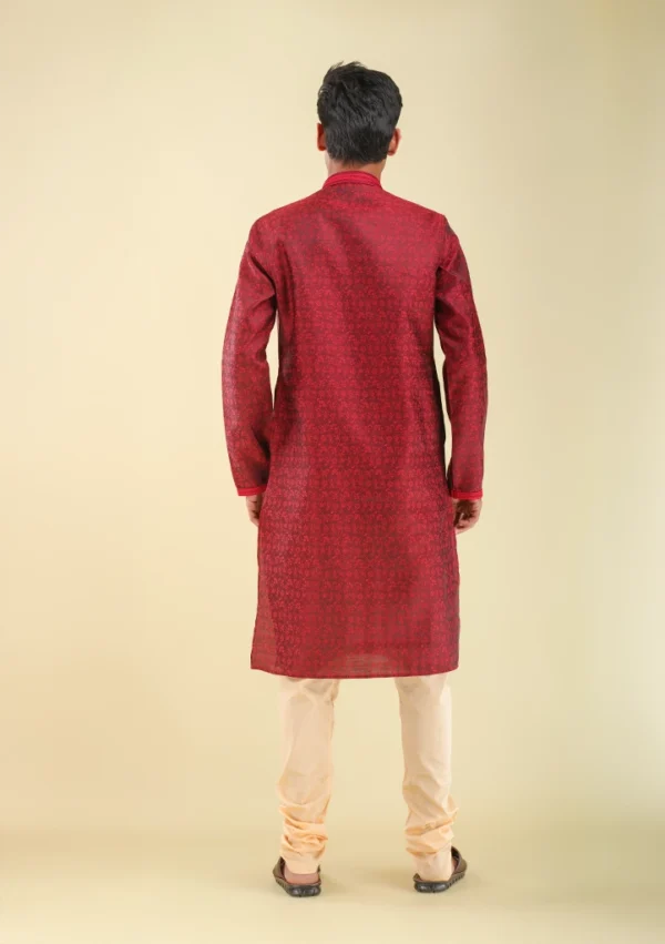 Nawab Parker Men's Ethnic Maroon Kurta Pajama with Unique Pattern back view
