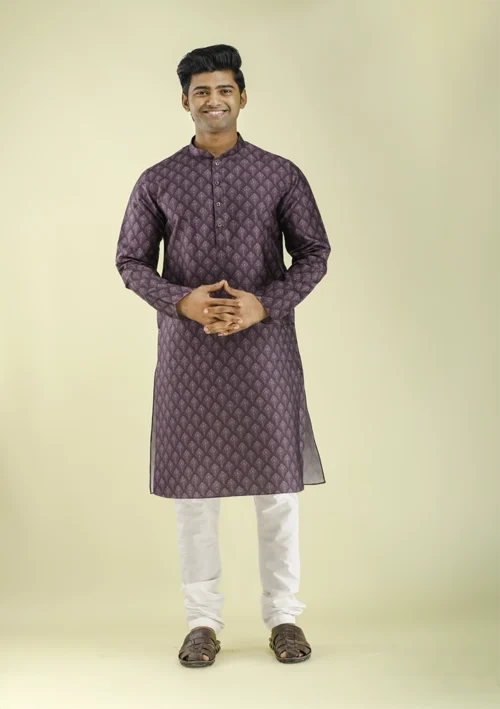 Nawab Parker Men's Ethnic Wear Motif Print Kurta Pajama front view