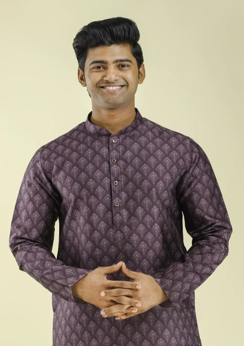 Nawab Parker Men's Ethnic Wear Motif Print Kurta Pajama half front view