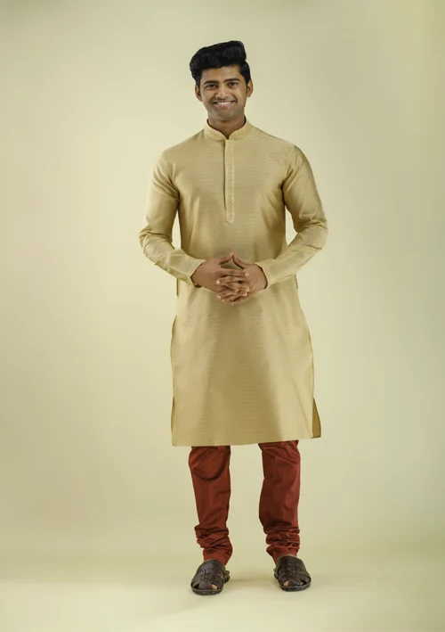 Nawab Parker Men's Fancy Brocade Kurta Pajama with Woven Design front view