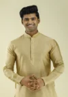 Nawab Parker Men's Fancy Brocade Kurta Pajama with Woven Design half front view