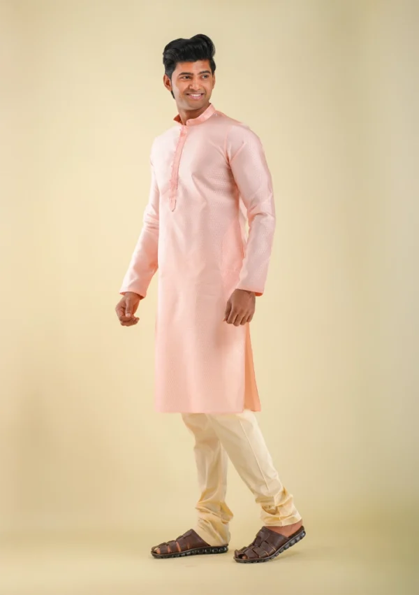 Nawab Parker Men's Fancy Light Pink Kurta Pajama for Ethnic Look left view