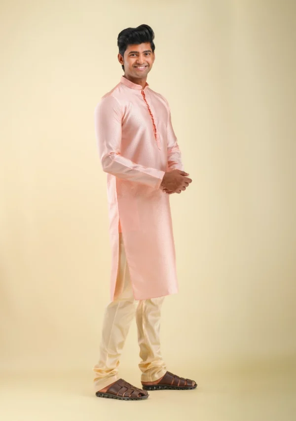 Nawab Parker Men's Fancy Light Pink Kurta Pajama for Ethnic Look right view