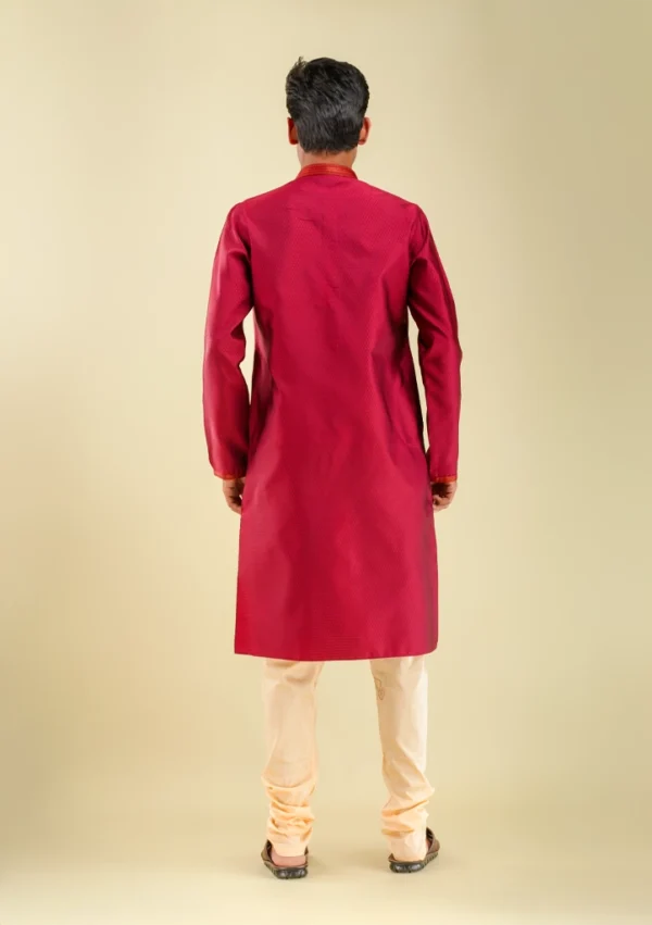 Nawab Parker Men's Fancy Maroon Kurta Pajama Set back view