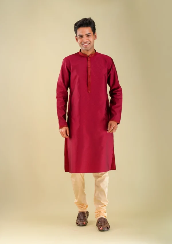 Nawab Parker Men's Fancy Maroon Kurta Pajama Set front full view