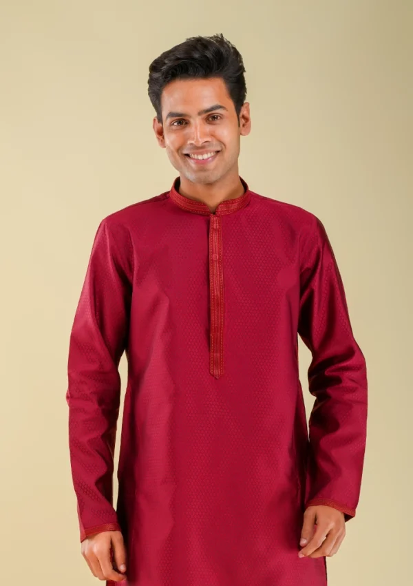 Nawab Parker Men's Fancy Maroon Kurta Pajama Set front half view