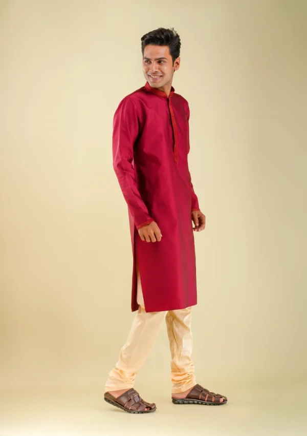 Nawab Parker Men's Fancy Maroon Kurta Pajama Set left view