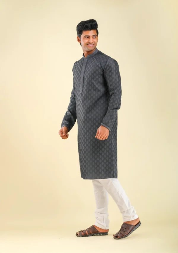 Nawab Parker Men's Gray Kurta Pajama with Leafy Motif for Wedding Attire left view
