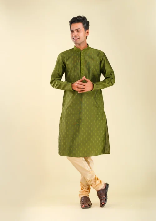 Nawab Parker Men's Green Kurta Pajama for Mehndi Ceremony front full view