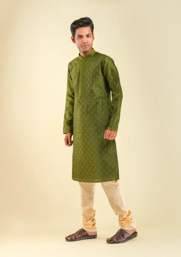 Nawab Parker Men's Green Kurta Pajama for Mehndi Ceremony left view