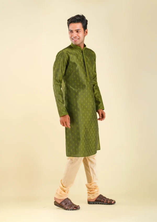 Nawab Parker Men's Green Kurta Pajama for Mehndi Ceremony right view