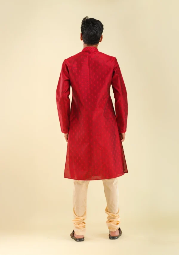 Nawab Parker Men's Shiny Silk Maroon Kurta Pajama for Festive Occasions back view