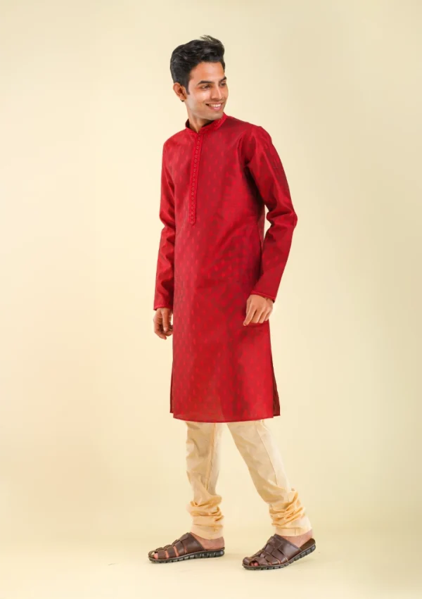 Nawab Parker Men's Shiny Silk Maroon Kurta Pajama for Festive Occasions left view
