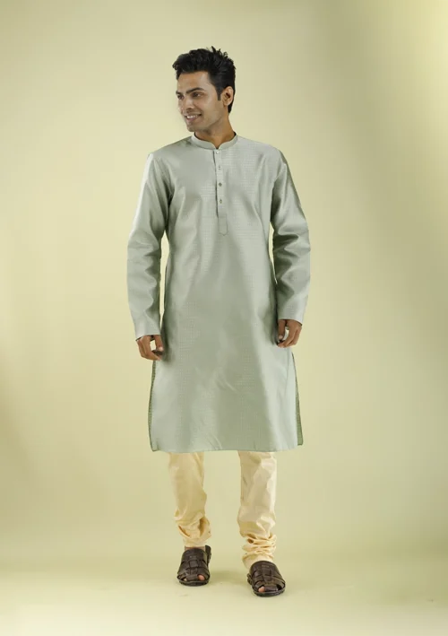 Nawab Parker Men's Soft Light Green Kurta Pajama for Festivals front view