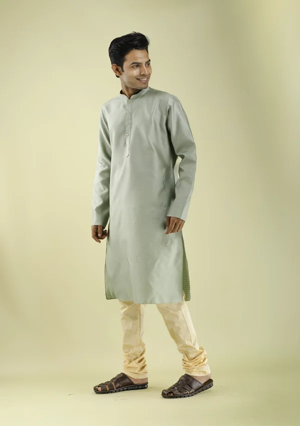 Nawab Parker Men's Soft Light Green Kurta Pajama for Festivals left view