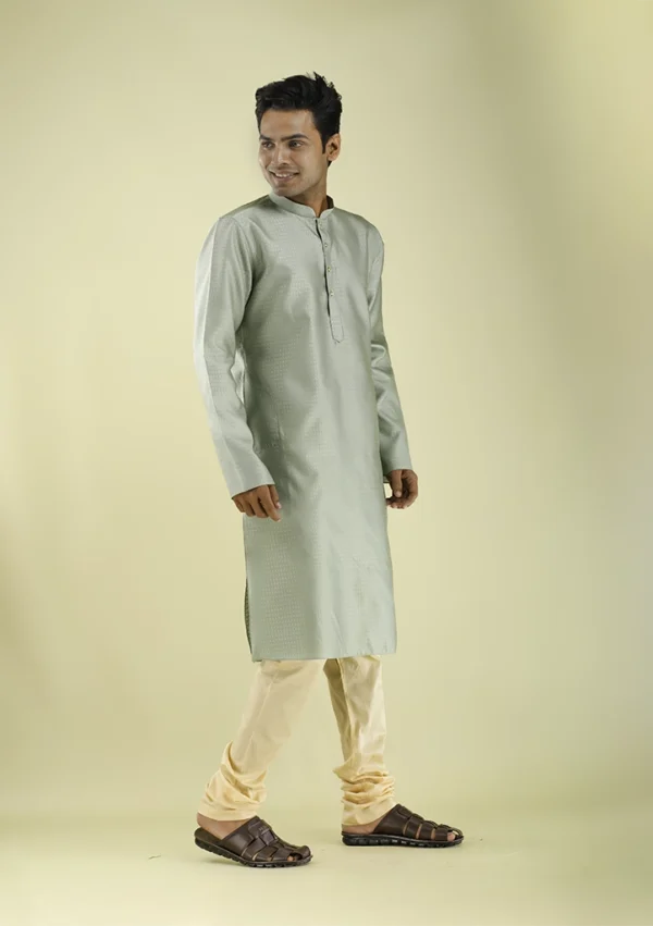 Nawab Parker Men's Soft Light Green Kurta Pajama for Festivals right view