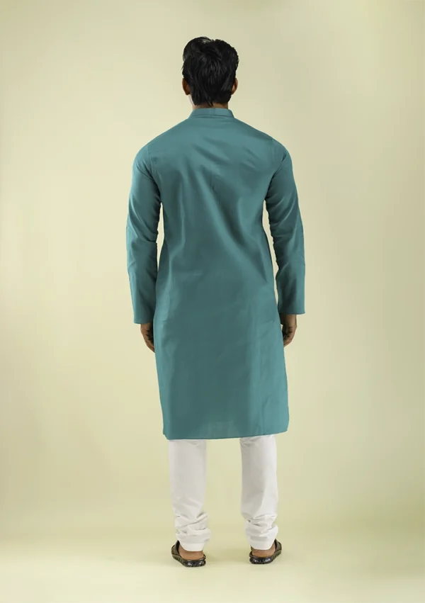 Nawab Parker Men's Teal Blue Viscose Kurta Pajama Minimalist Design back view