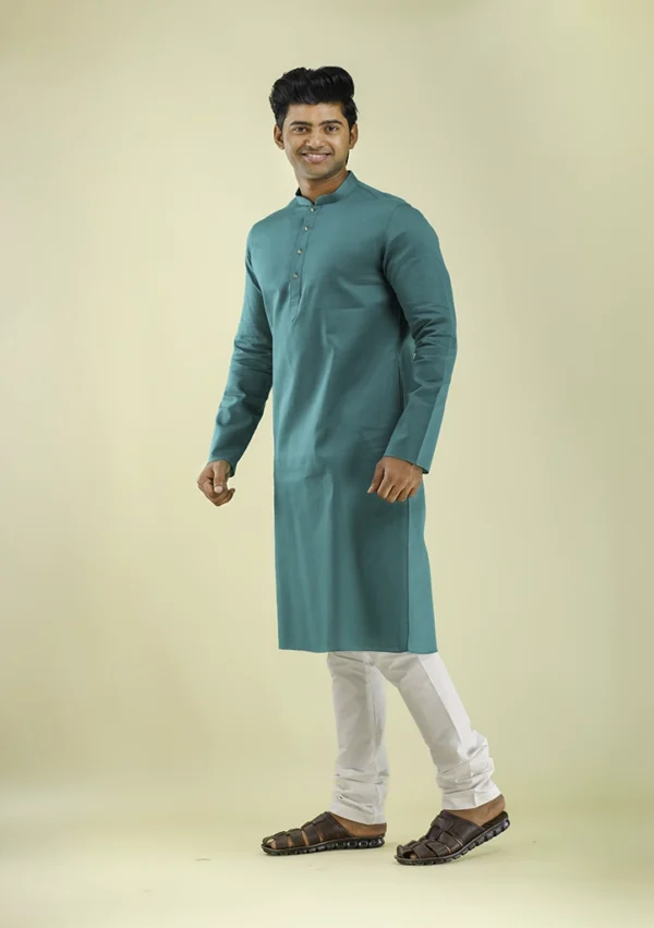 Nawab Parker Men's Teal Blue Viscose Kurta Pajama Minimalist Design left view
