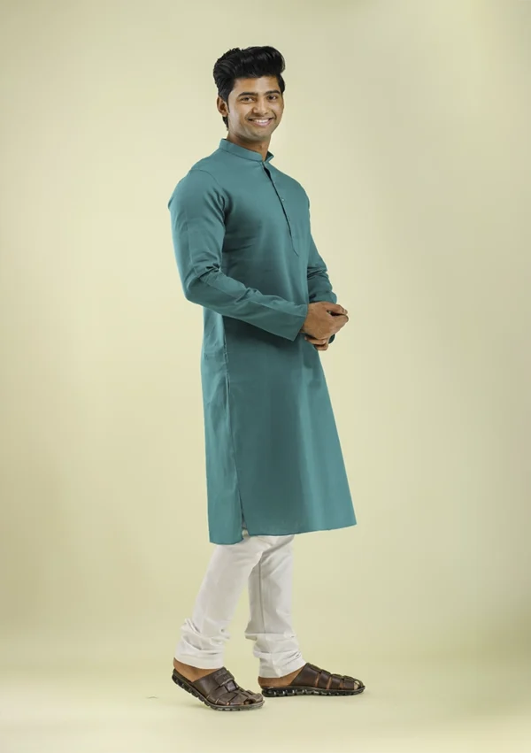 Nawab Parker Men's Teal Blue Viscose Kurta Pajama Minimalist Design right view