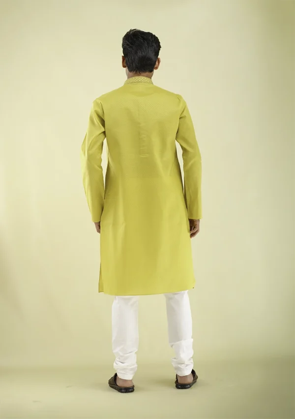 Nawab Parker Men's Traditional Poly Cotton Kurta Pajama Sunshine Yellow back view