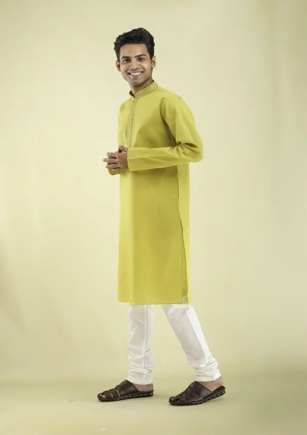 Nawab Parker Men's Traditional Poly Cotton Kurta Pajama Sunshine Yellow left view