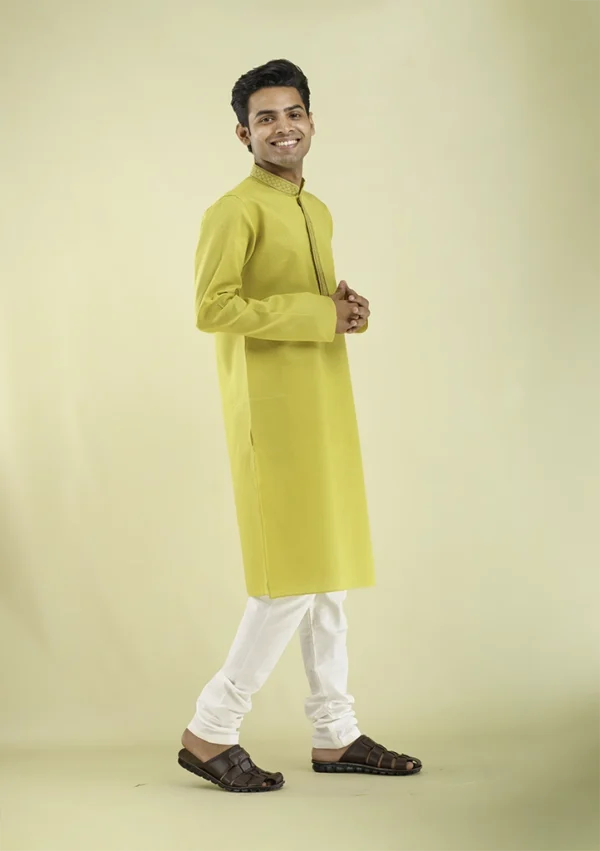 Nawab Parker Men's Traditional Poly Cotton Kurta Pajama Sunshine Yellow right view