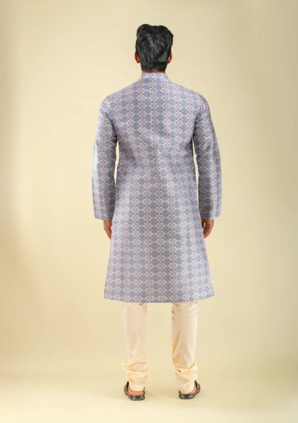 Nawab Parker Modern Geometric Print Kurta Pajama Style for Men back view
