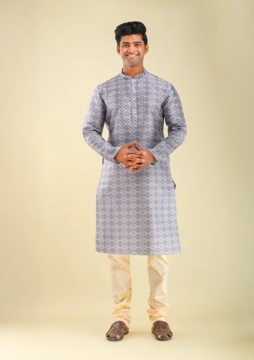 Nawab Parker Modern Geometric Print Kurta Pajama Style for Men front full view