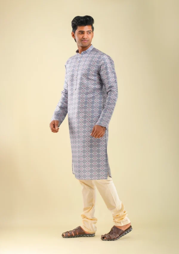 Nawab Parker Modern Geometric Print Kurta Pajama Style for Men left view